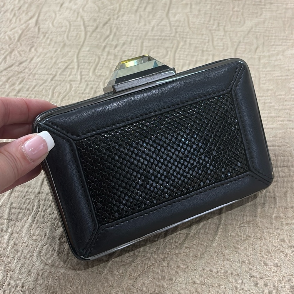 Black leather evening bag